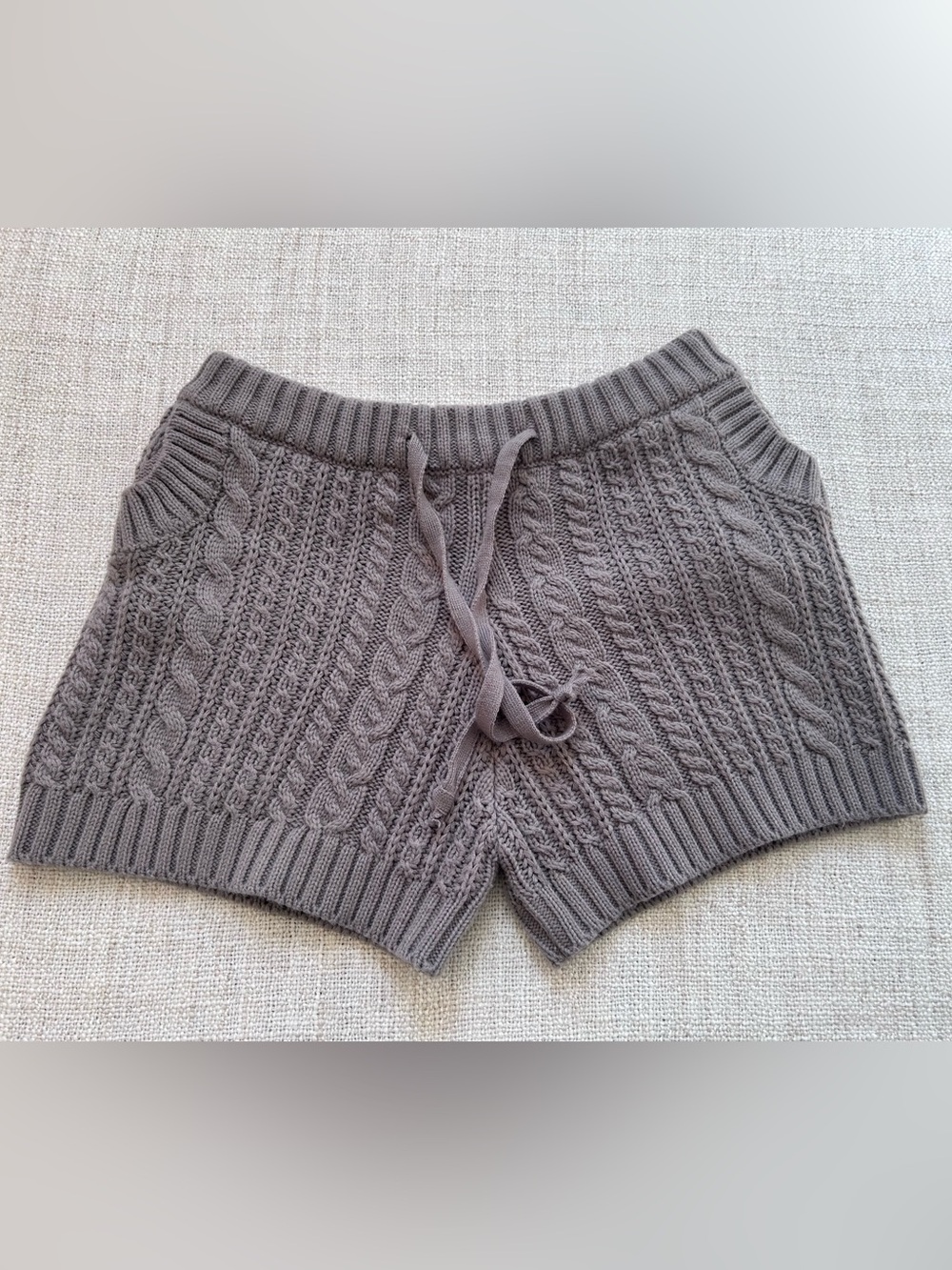 OAK + FORT Cable Knit Grey Drawstring Shorts with Pockets